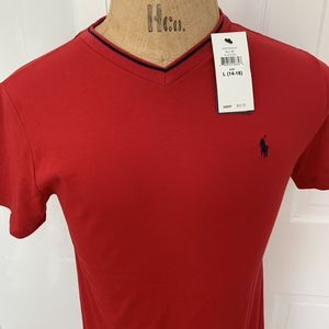 NWT Polo Ralph Lauren Boys T-Shirt Size 14-16 RED V-Neck Embroidered logo